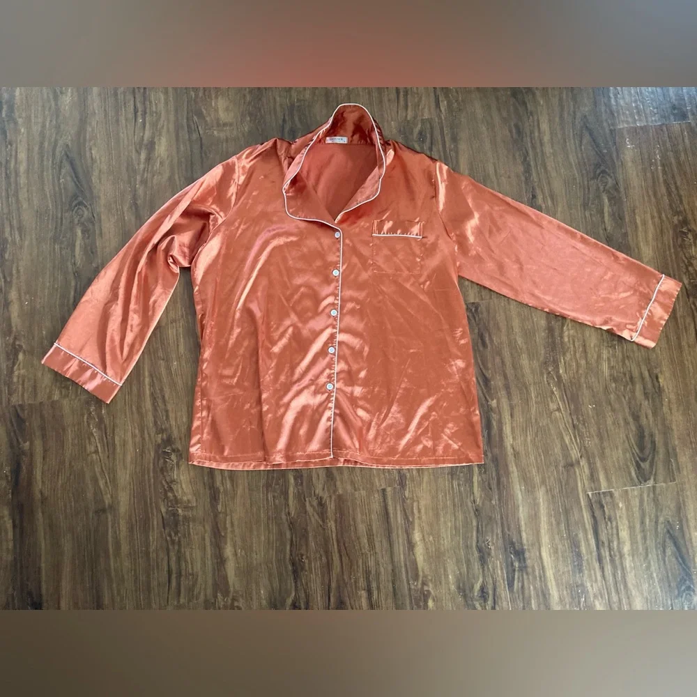 Satin Two-Piece Pajama Set in Rust